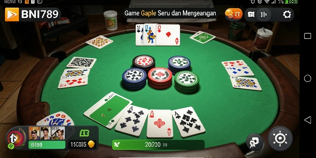 Screenshot gameplay BNI789 menampilkan pertarungan seru dalam permainan Gaple.