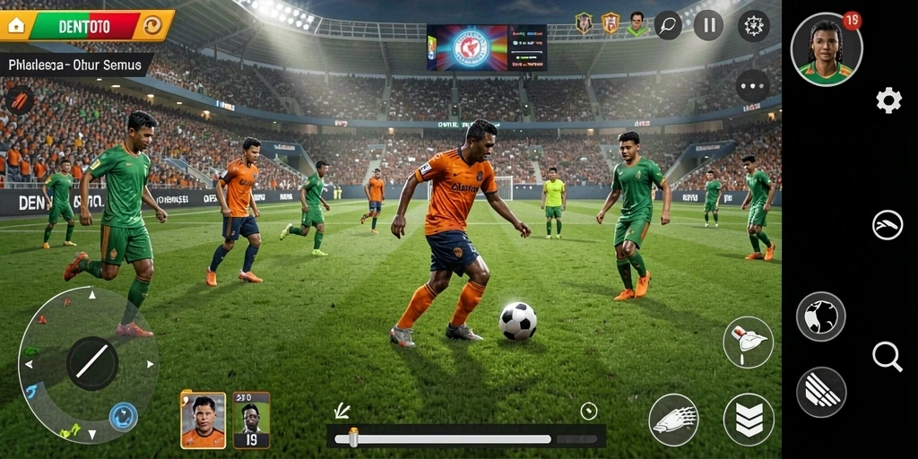 Screenshot dari gameplay DENTOTO yang menunjukkan aksi olahraga seru.