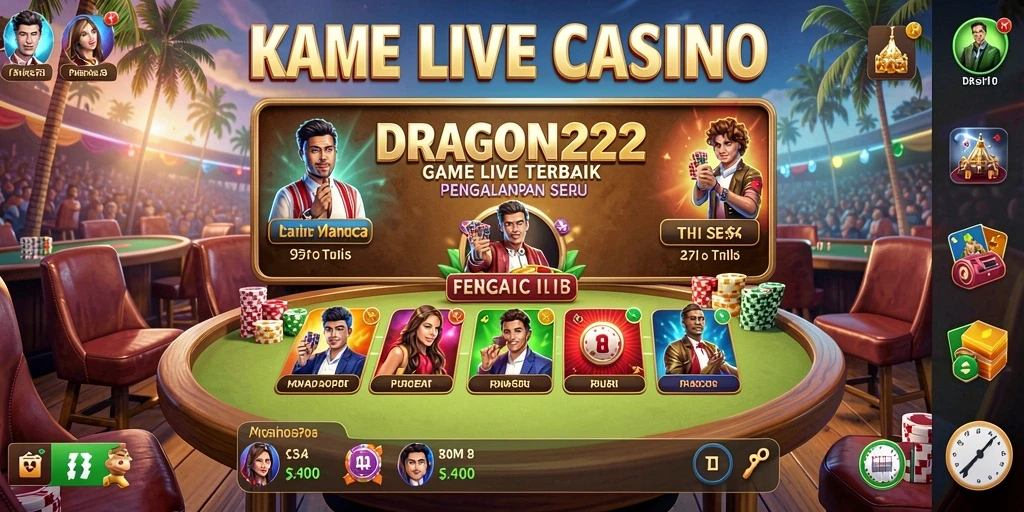 Screenshot gameplay DRAGON222 menampilkan dealer professional dan suasana kasino yang nyata.