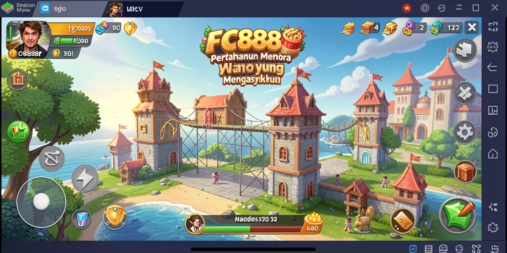 Tampilan permainan FC888 dengan grafis menawan dan aksi Tower Defense yang seru.