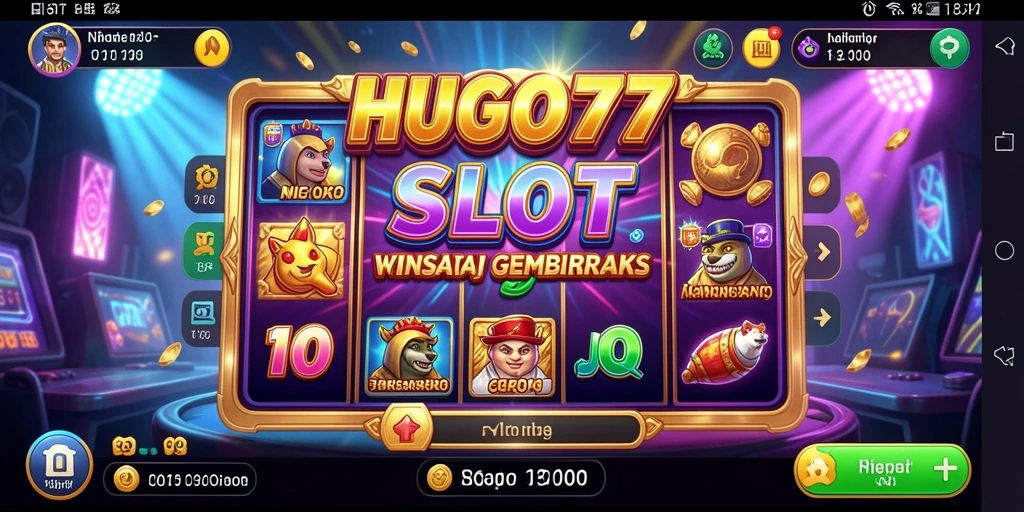 Tampilan gameplay Slot HUGO77 yang penuh warna.