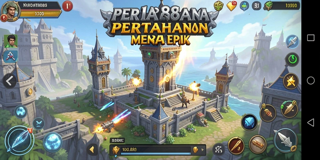Tampilan gameplay <strong>IN88</strong> menampilkan menara yang siap bertahan dari gelombang musuh.