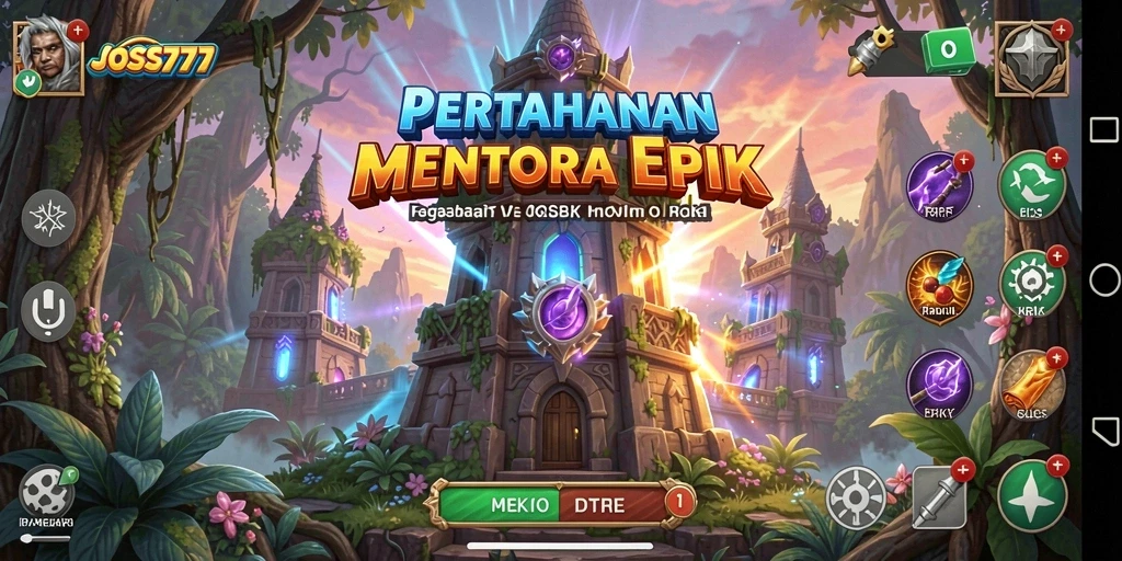 Screenshot gameplay JOSS777 menampilkan aksi menara yang mengesankan.