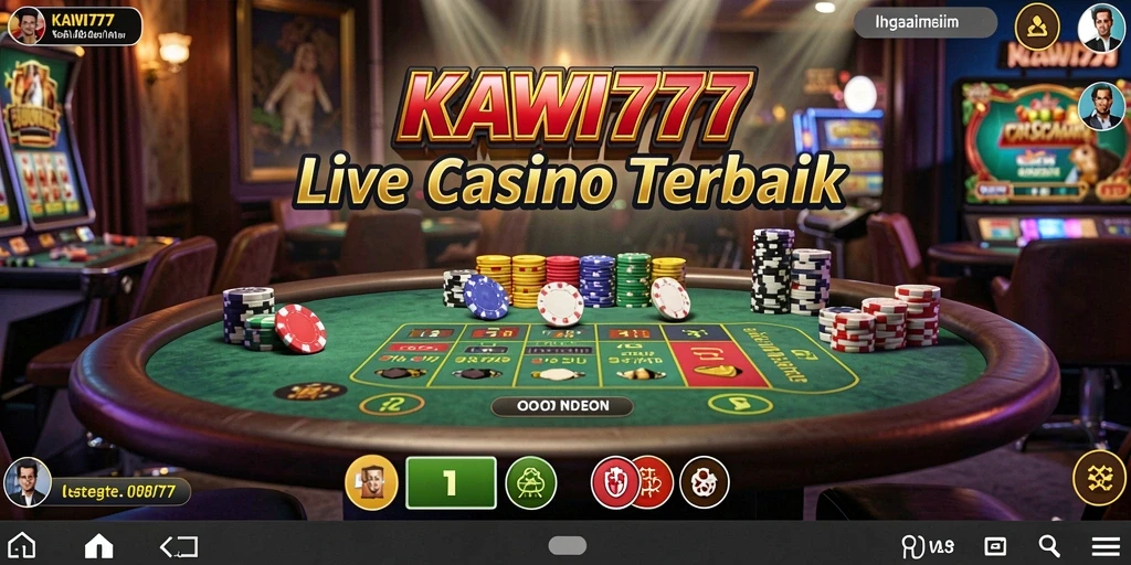 Tampilan gameplay KAWI777 dengan dealer langsung dan suasana kasino yang realistis.