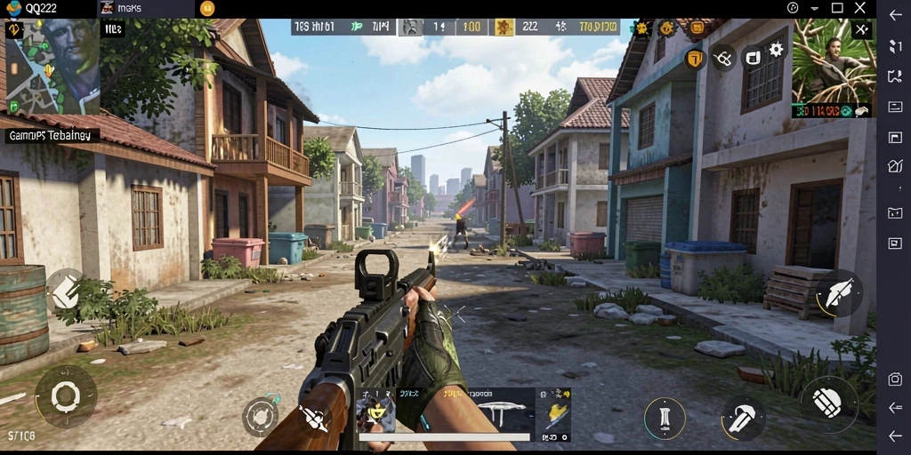 Screenshot utama QQ222 menampilkan aksi pertempuran yang intens dan mendebarkan.