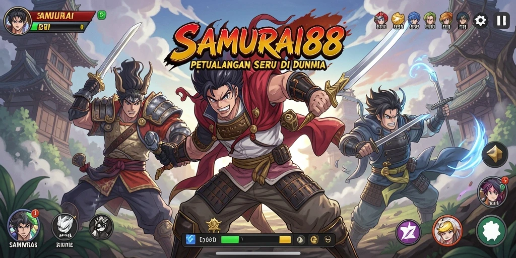 Screenshot gameplay SAMURAI88 dengan pemandangan yang menakjubkan dari dunia Anime.