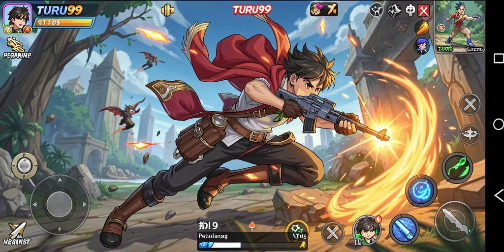 Screenshot TURU99 menampilkan aksi mendebarkan dalam gaya anime.